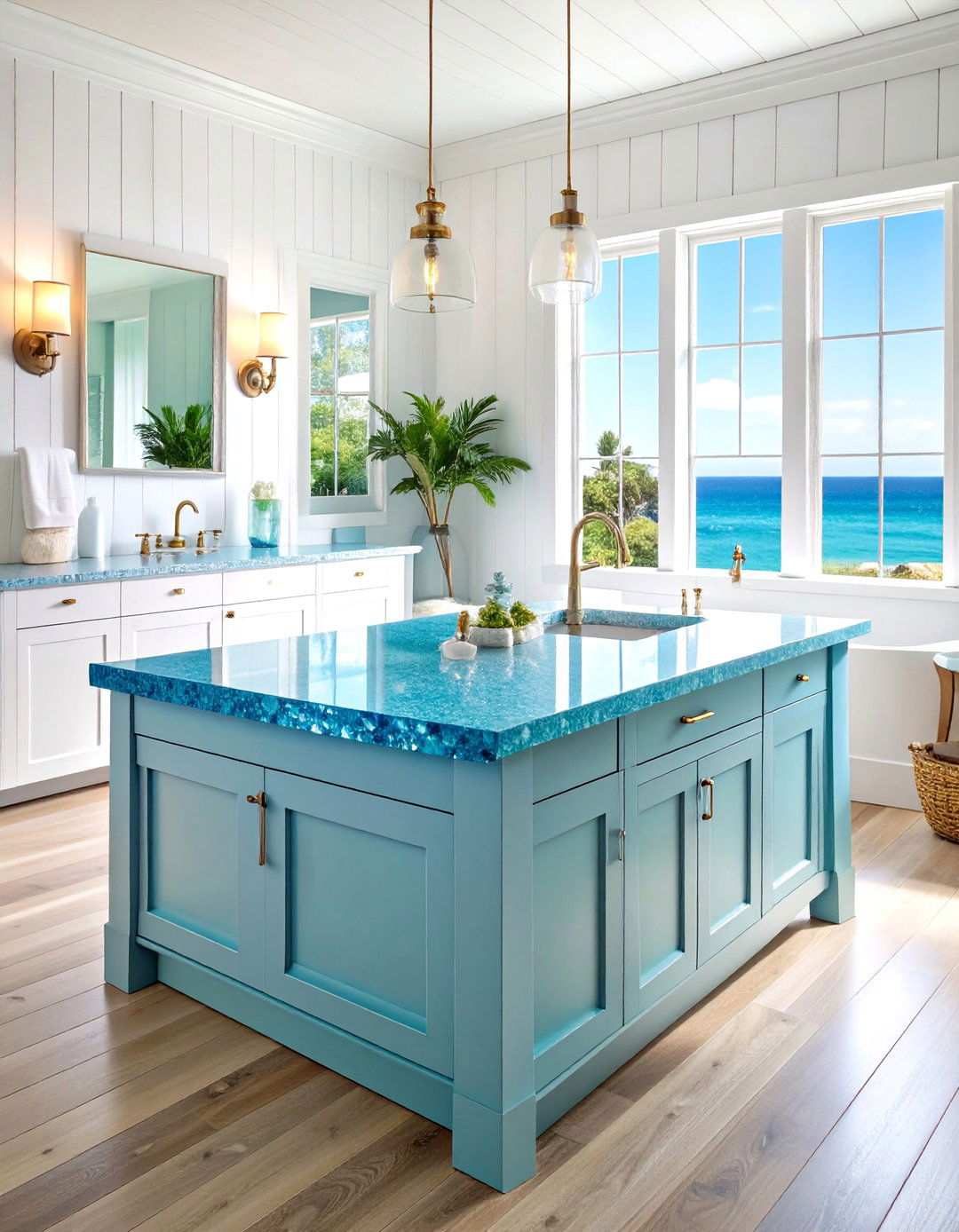 Recycled Glass Bathroom Countertop in Ocean Blue - 20 Bathroom Countertop Ideas