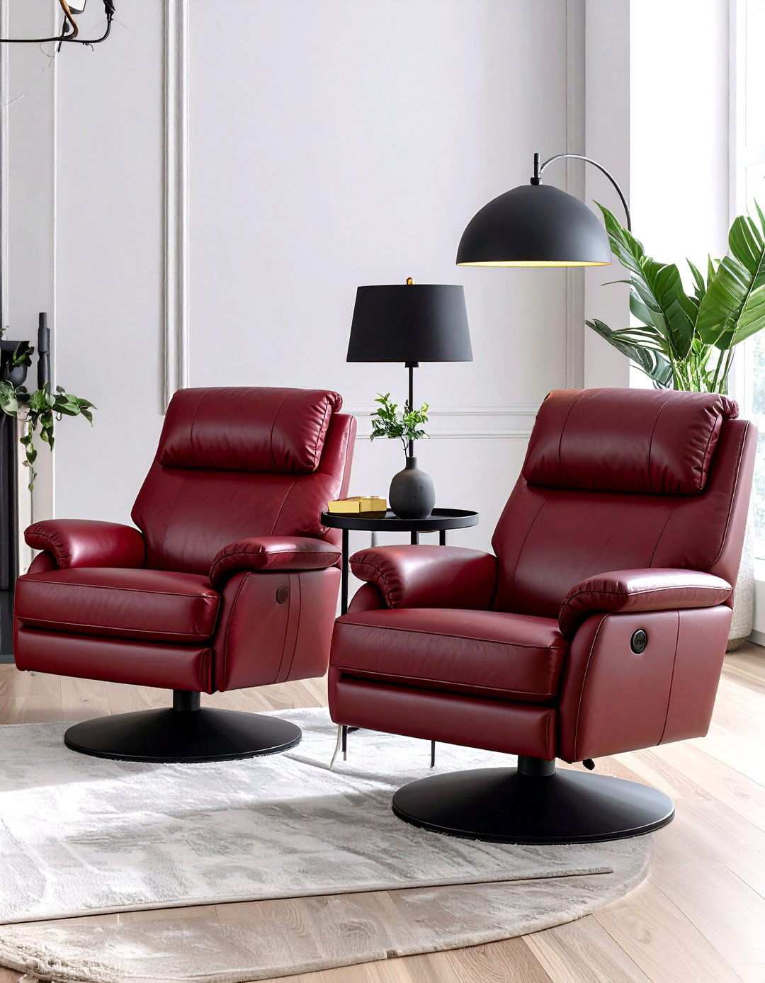Red Leather Recliners in Cozy Nook - 20 Black and Red Living Room Ideas