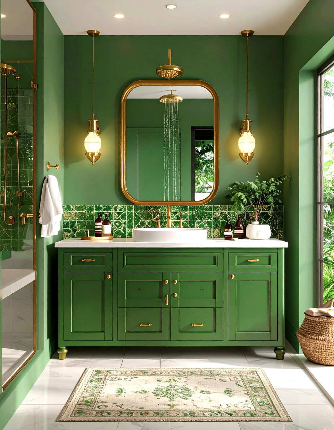 Reed Green Vanity Paired with Brass Elegance - 20 Bathroom With Green Vanity