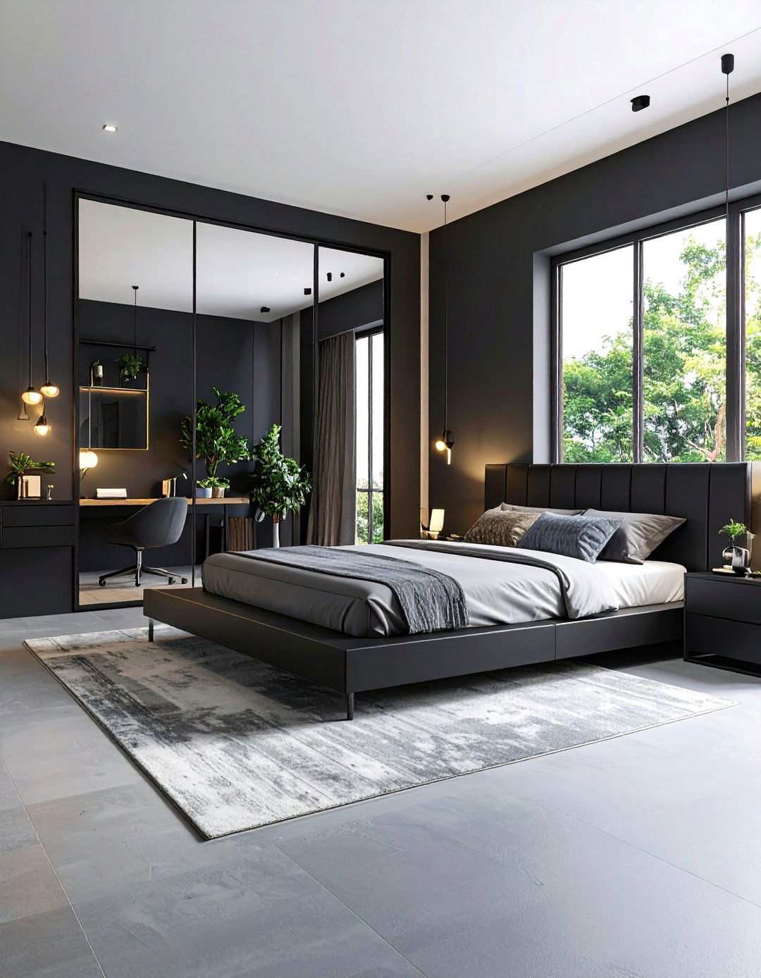 Reflective Silver Surfaces in a Small Black Bedroom - 20 Black and Silver Bedroom Ideas
