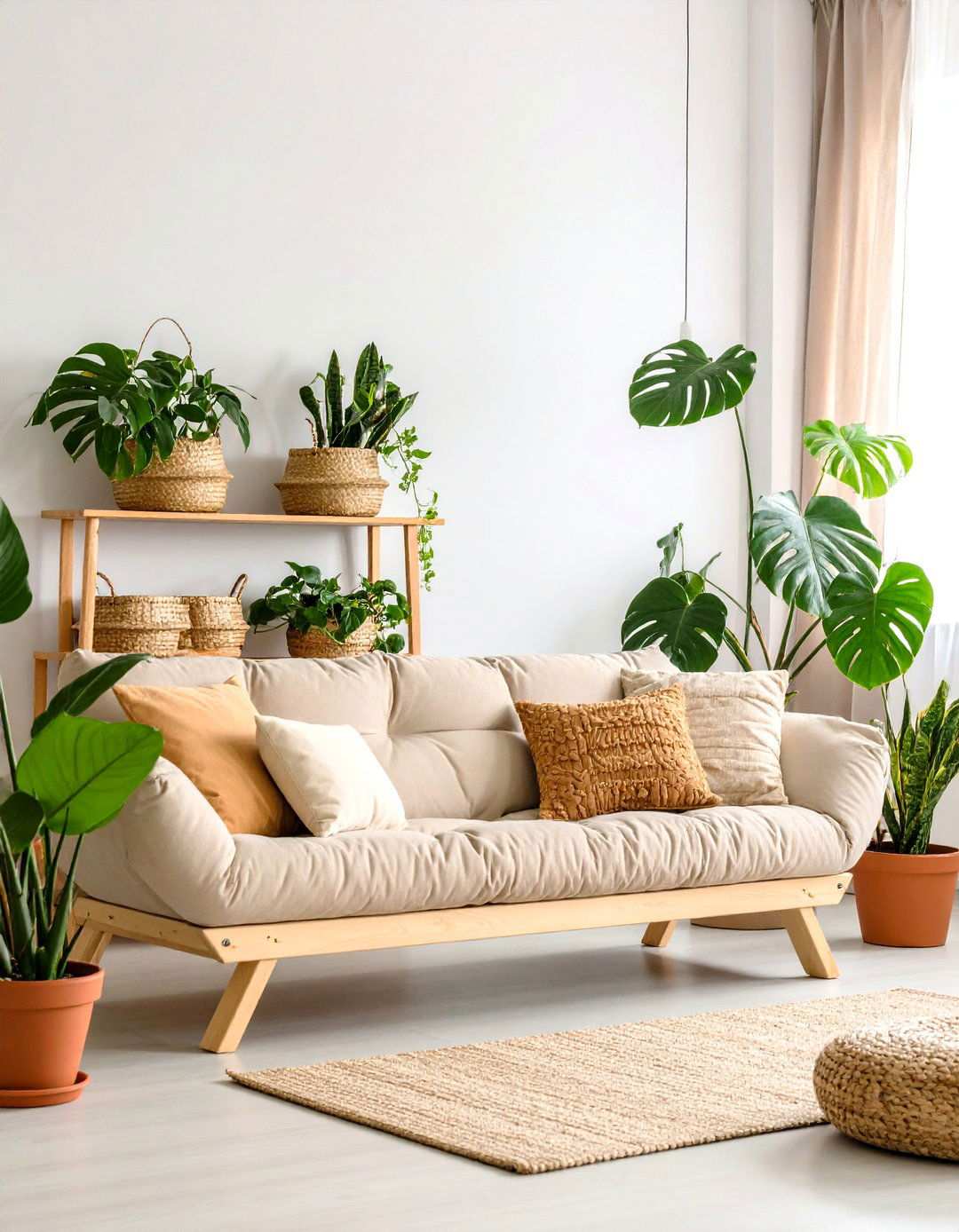 Refresh a Beige Couch Setting With Indoor Plants - 20 Beige Couch Living Room Ideas