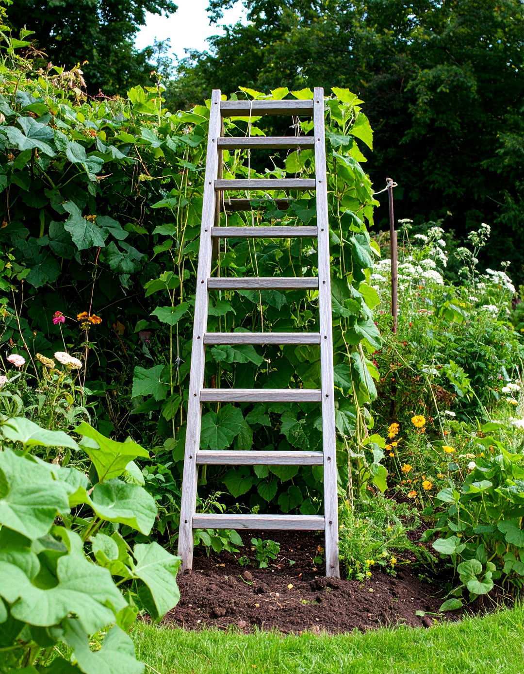 Repurposed Ladder Trellis - 20 Cucumber Trellis Ideas