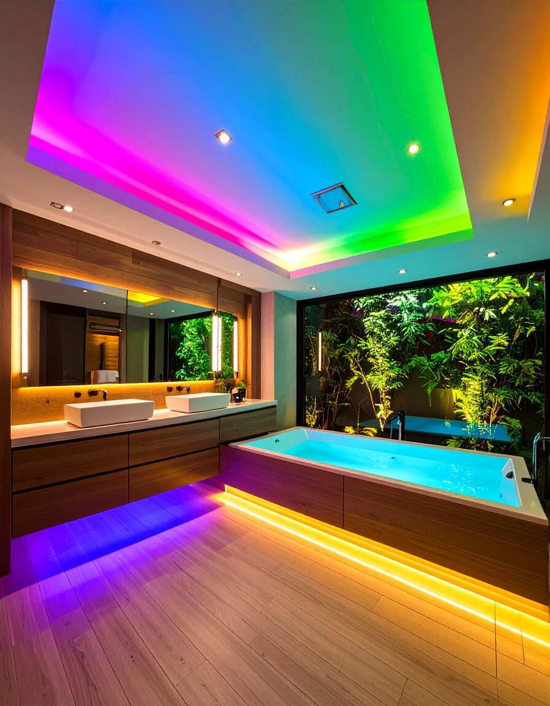 RGB LED Cove Lit Bathroom Ceiling Perimeter - 20 Bathroom Ceiling Ideas