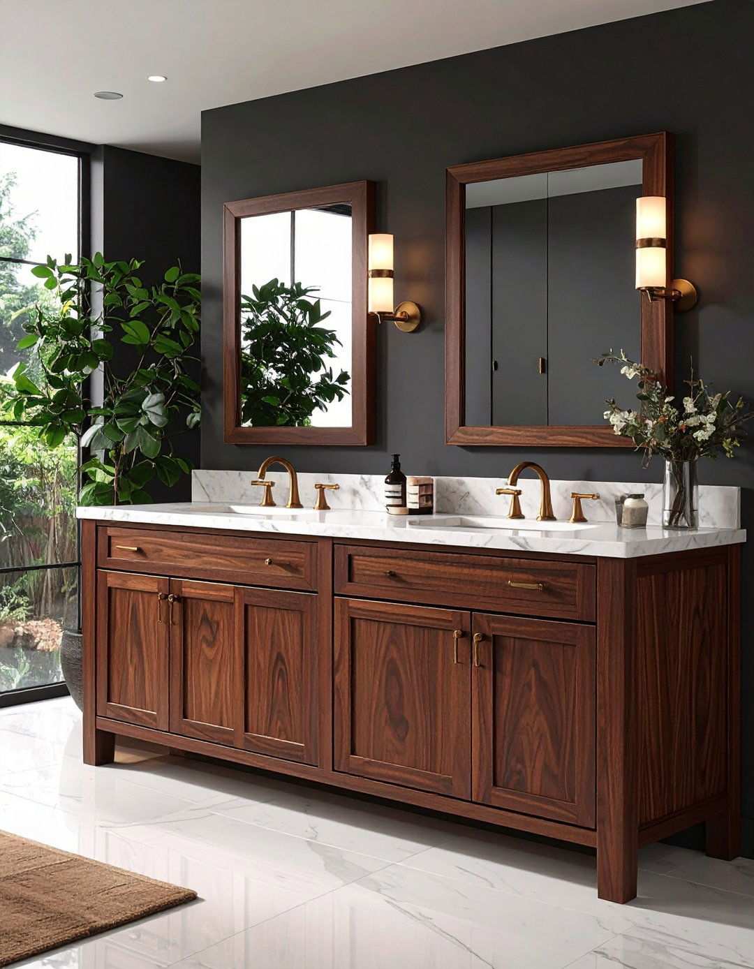 Rich Walnut Stain Cabinets - 20 Bathroom Cabinet Color Ideas