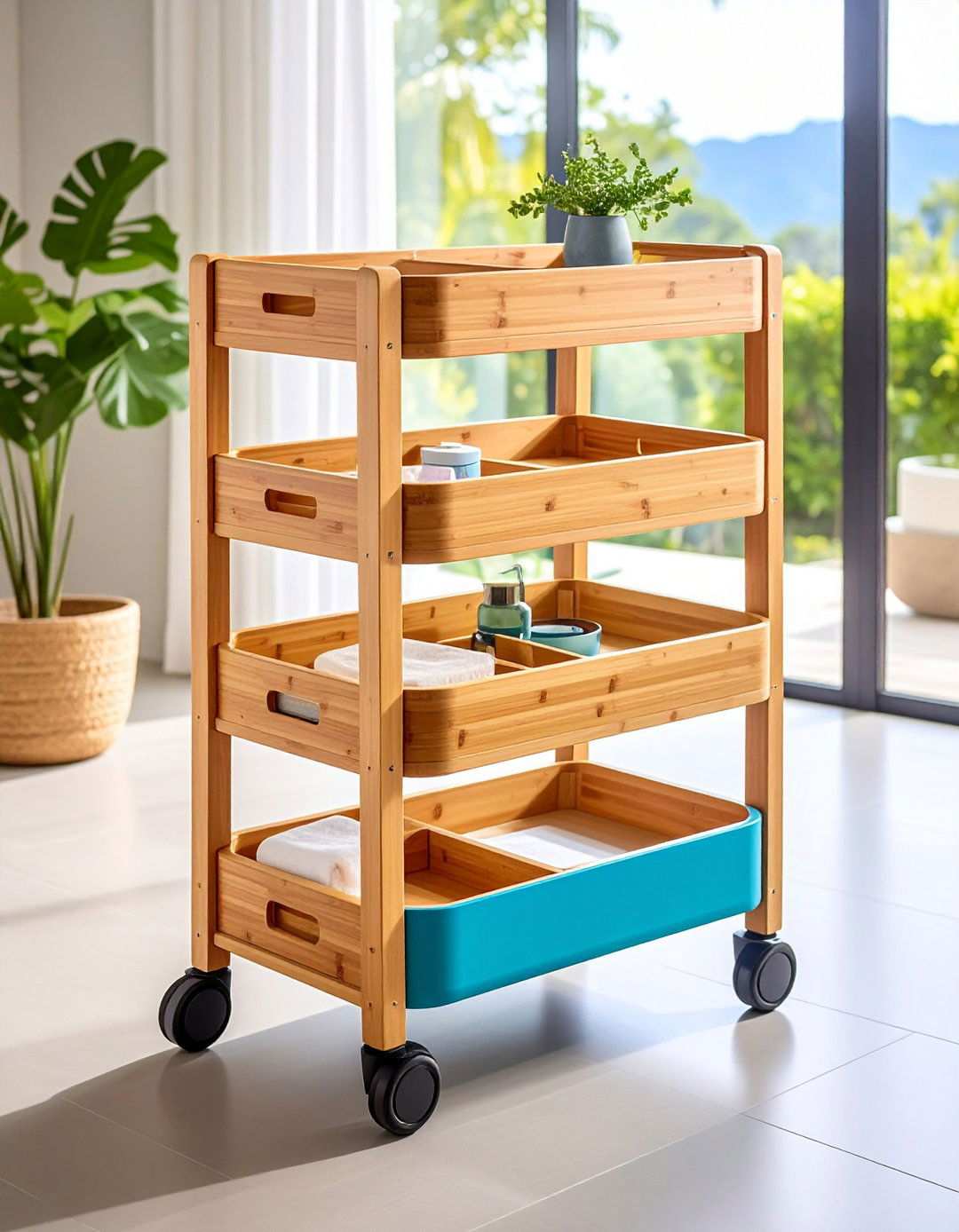 Rolling Cart Keeps Essentials Mobile - 20 Bathroom Furniture Ideas