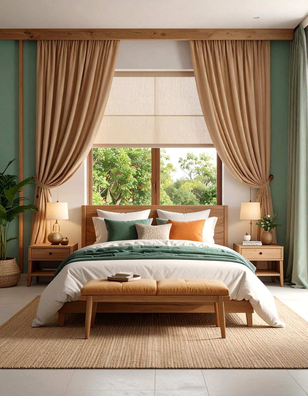 Roman Shade and Curtain Duo - 20 Bedroom Curtain Ideas