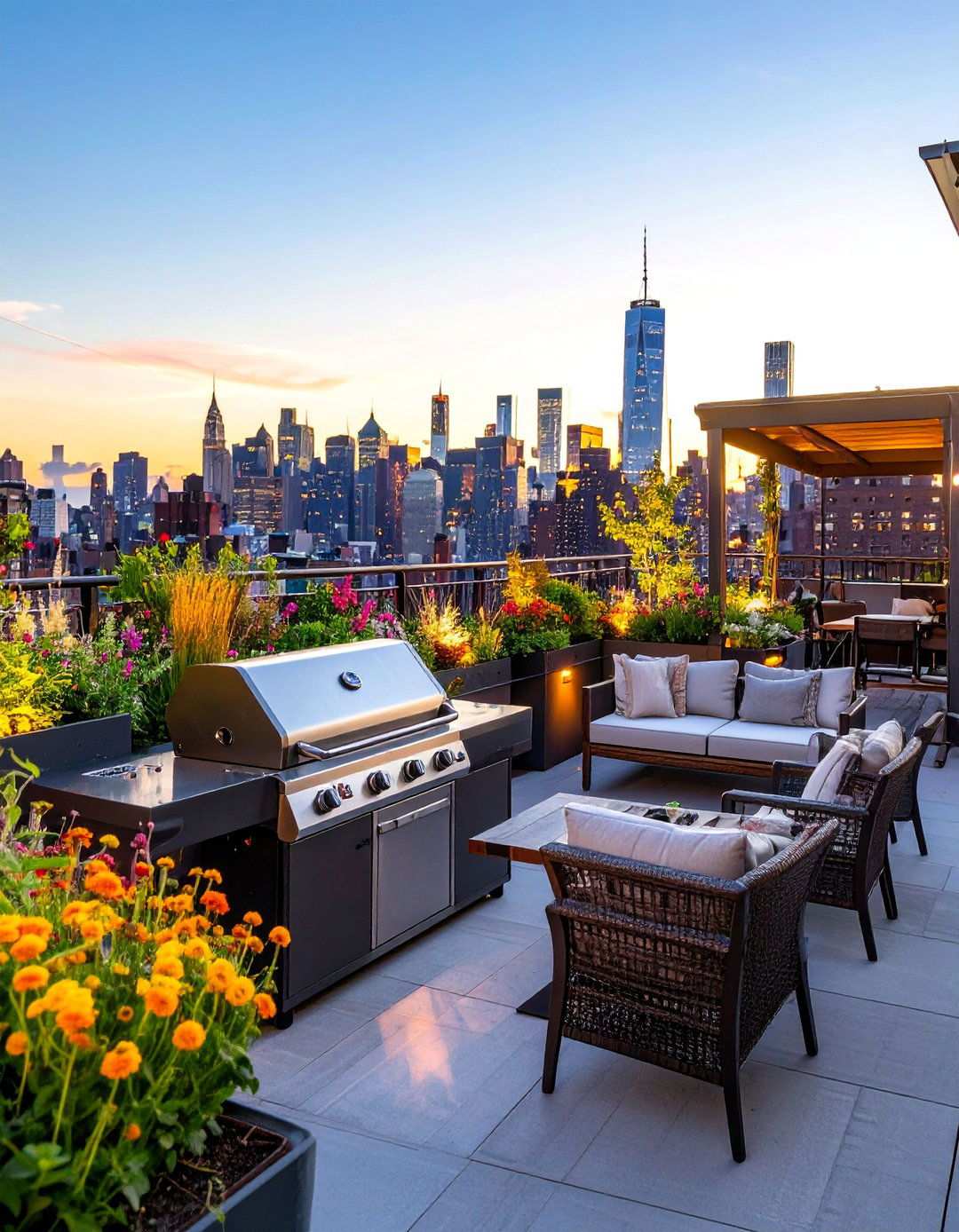 Rooftop BBQ Area with Urban Skyline Views - 20 bbq area ideas