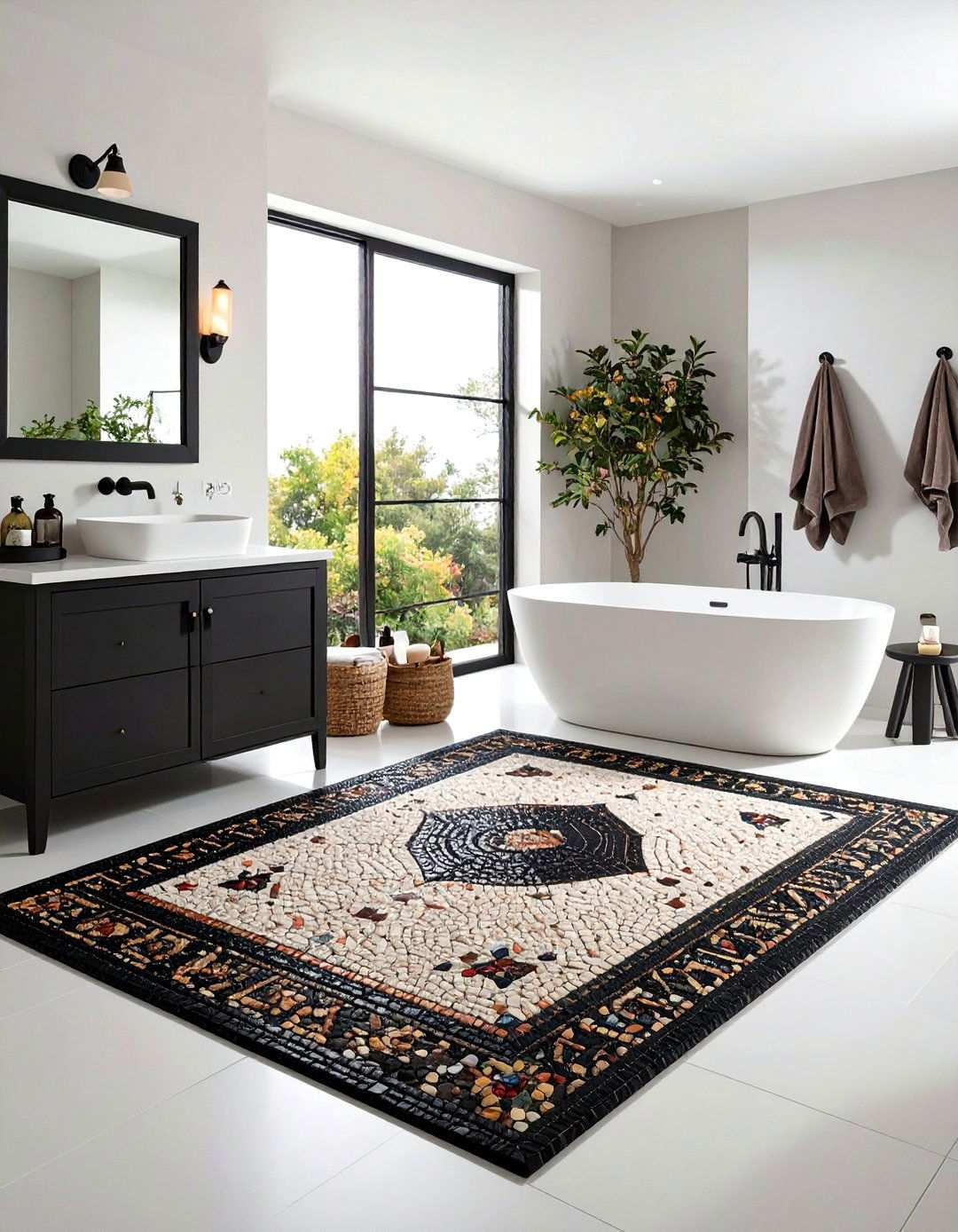 Rug Effect Mosaic Floor Tile Border - 20 Bathroom Mosaic Floor Tile Ideas