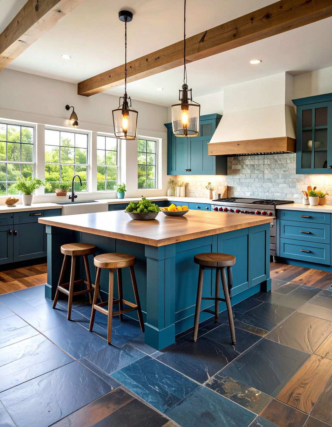 Rustic Charcoal Slate Black Kitchen Floor Charm - 20 Black Kitchen Floor Ideas