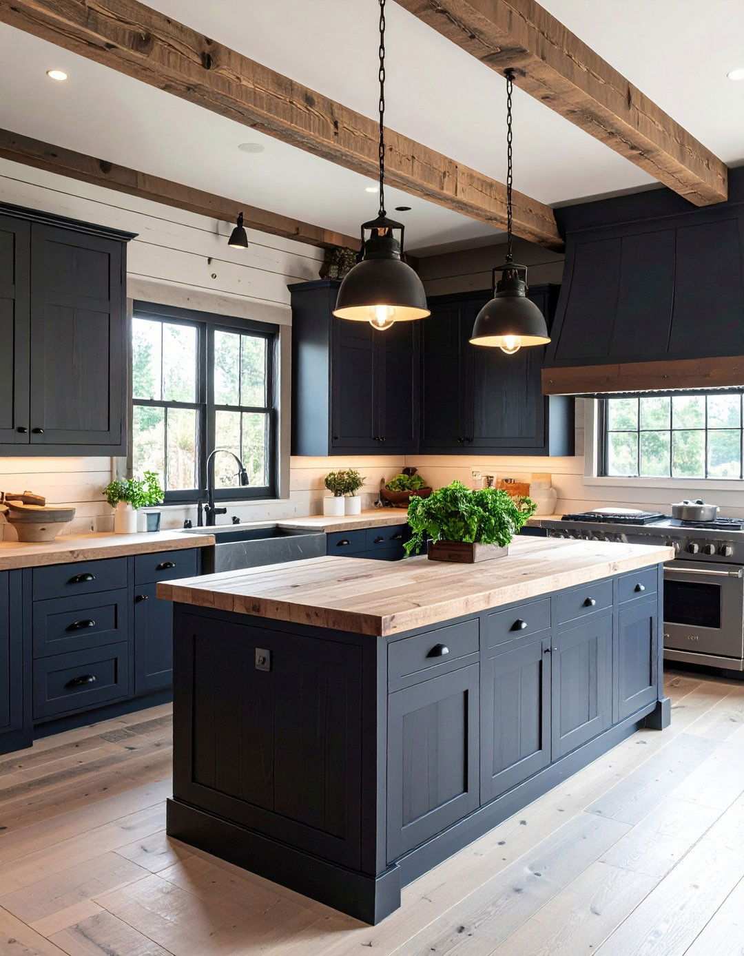 Rustic Farmhouse Meets Inky Sophistication - 20 Black Kitchen Cabinet Ideas