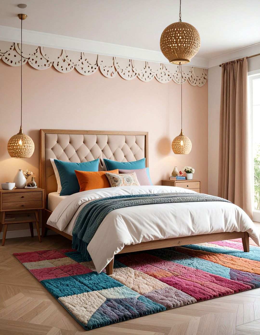 Scalloped Edge Border Bedroom Wall Painting - 20 Bedroom Wall Painting Ideas