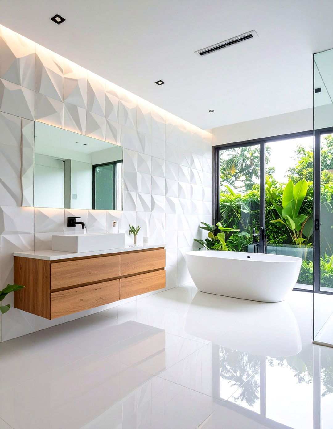 Sculptural D Relief Wall Tiles - 20 Black and White Bathroom Tile Ideas