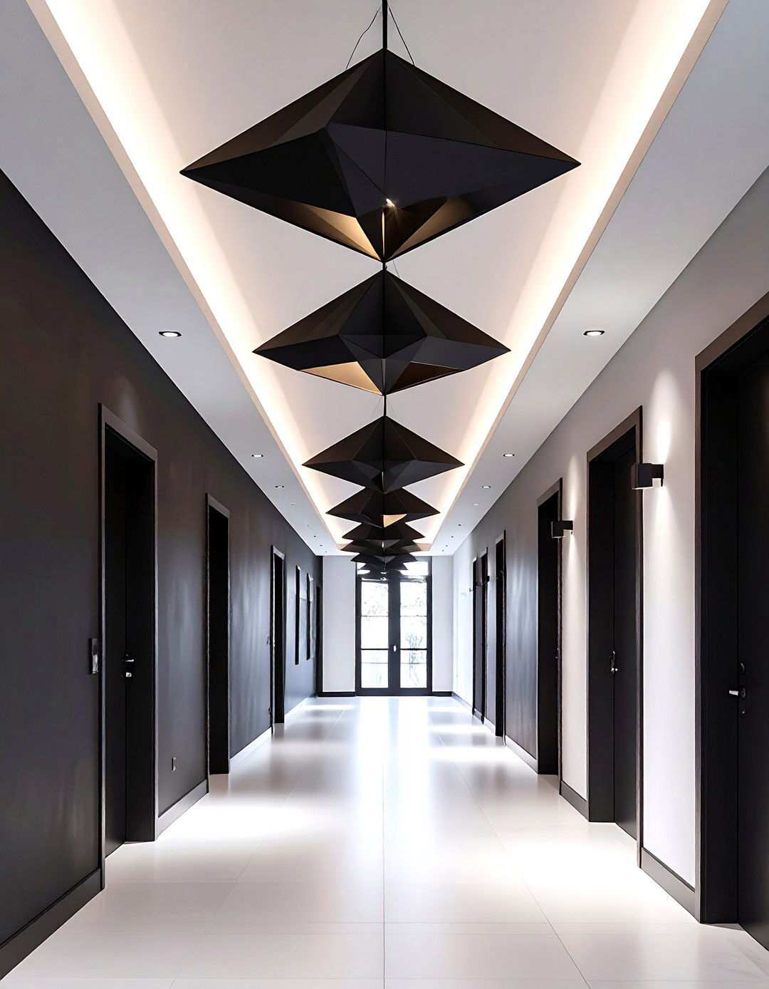 Sculptural Pendant as a Monochrome Focal Point - 20 Black and White Hallway Ideas