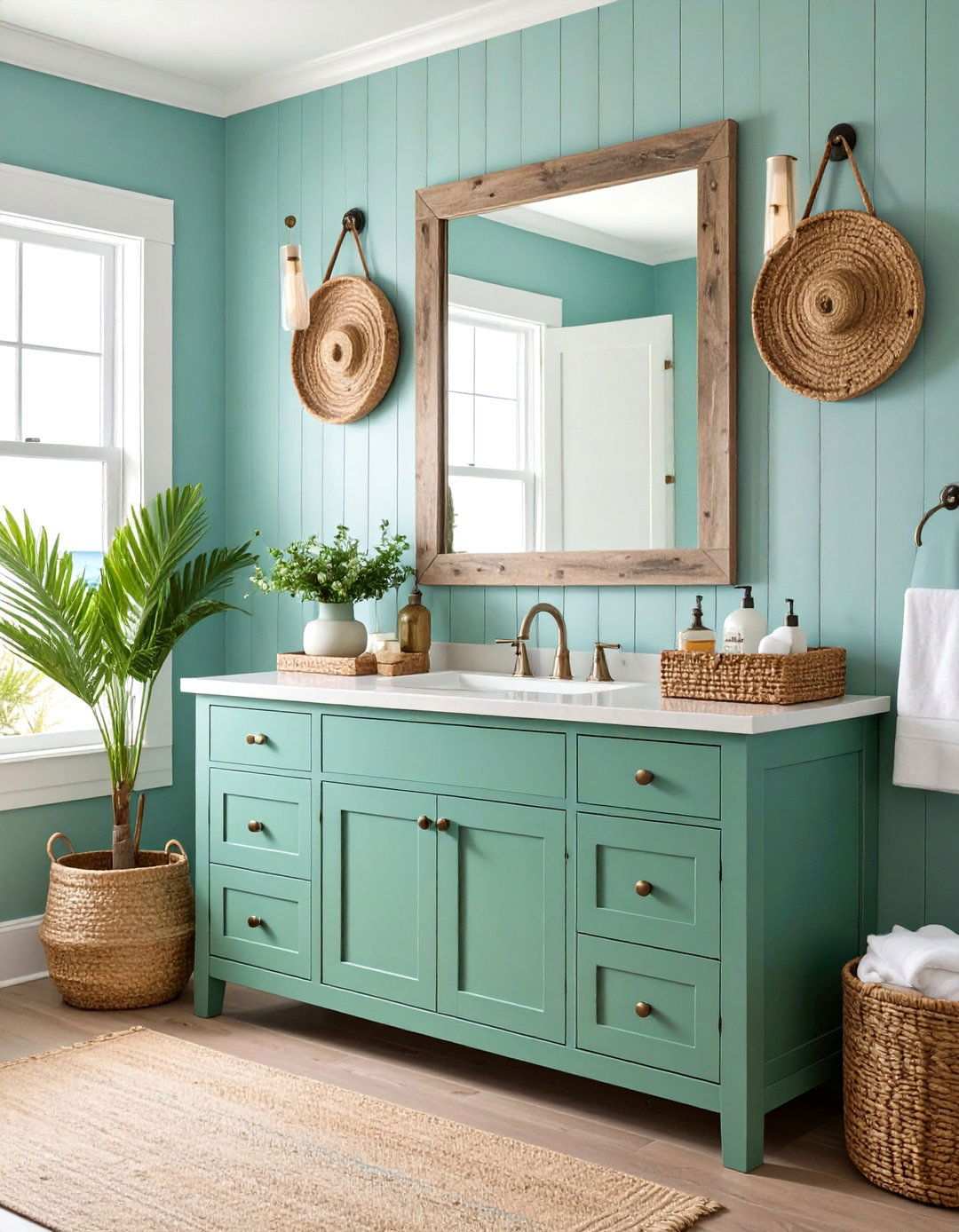 Seafoam Green Vanity and Coastal Light - 20 Bathroom With Green Vanity