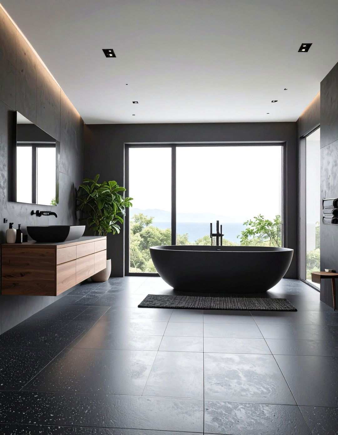 Seamless Black Microcement for Boutique Hotel Polish - 20 Black Floor Bathroom Ideas