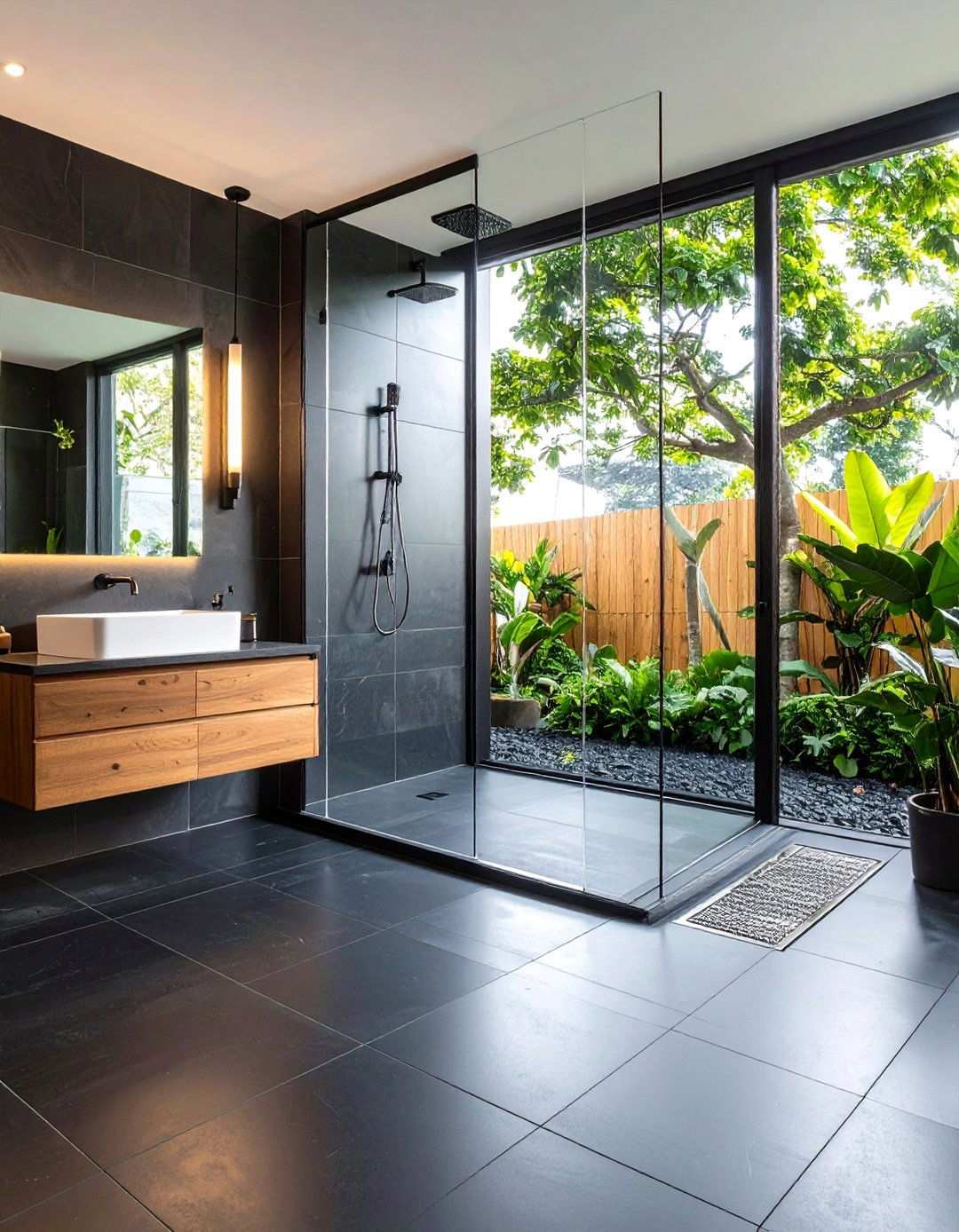 Seamless Walk In Shower for Universal Access - 20 Black Floor Bathroom Ideas