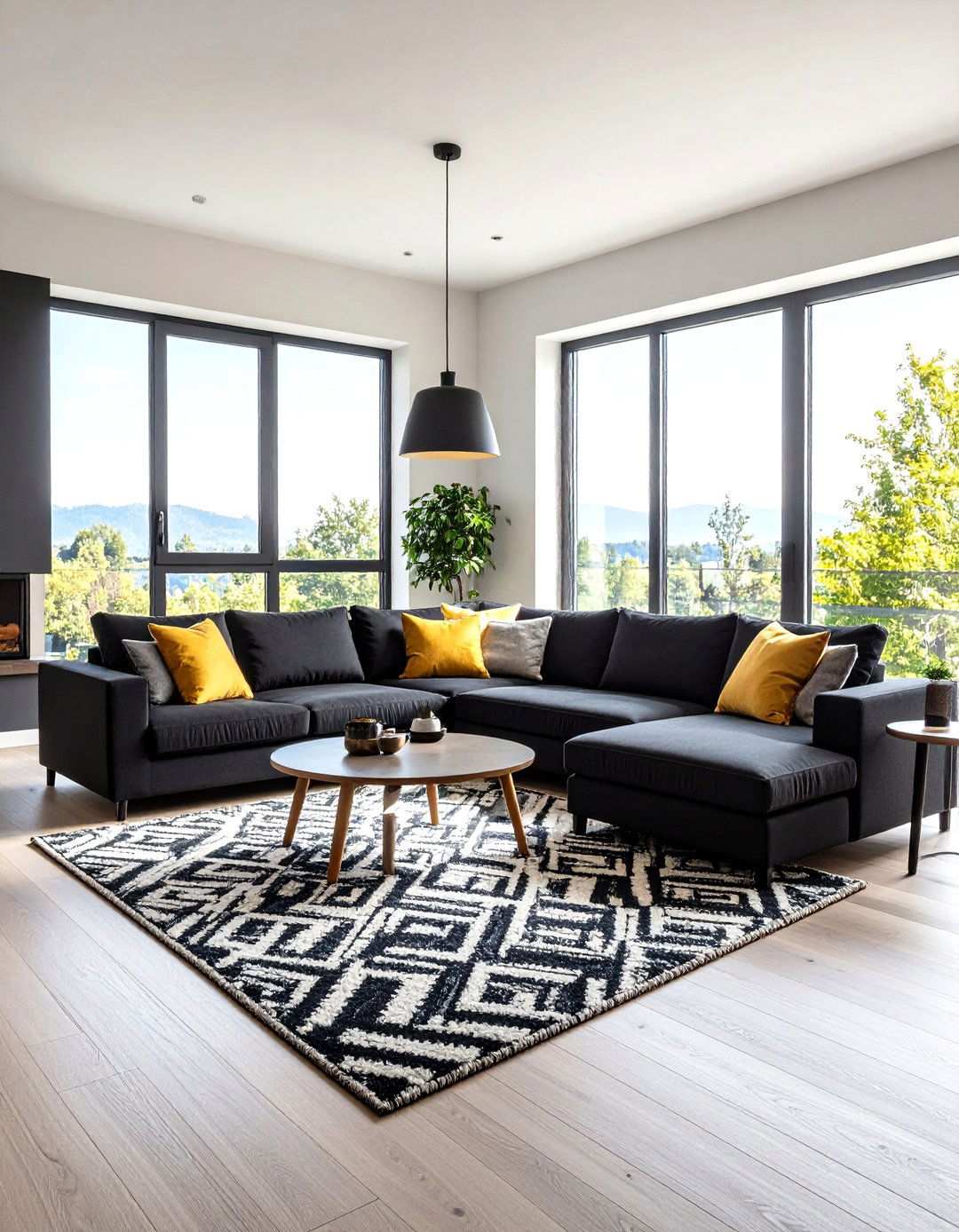 Sectional as Space Divider Black Couch - 20 Black Couch Living Room Ideas