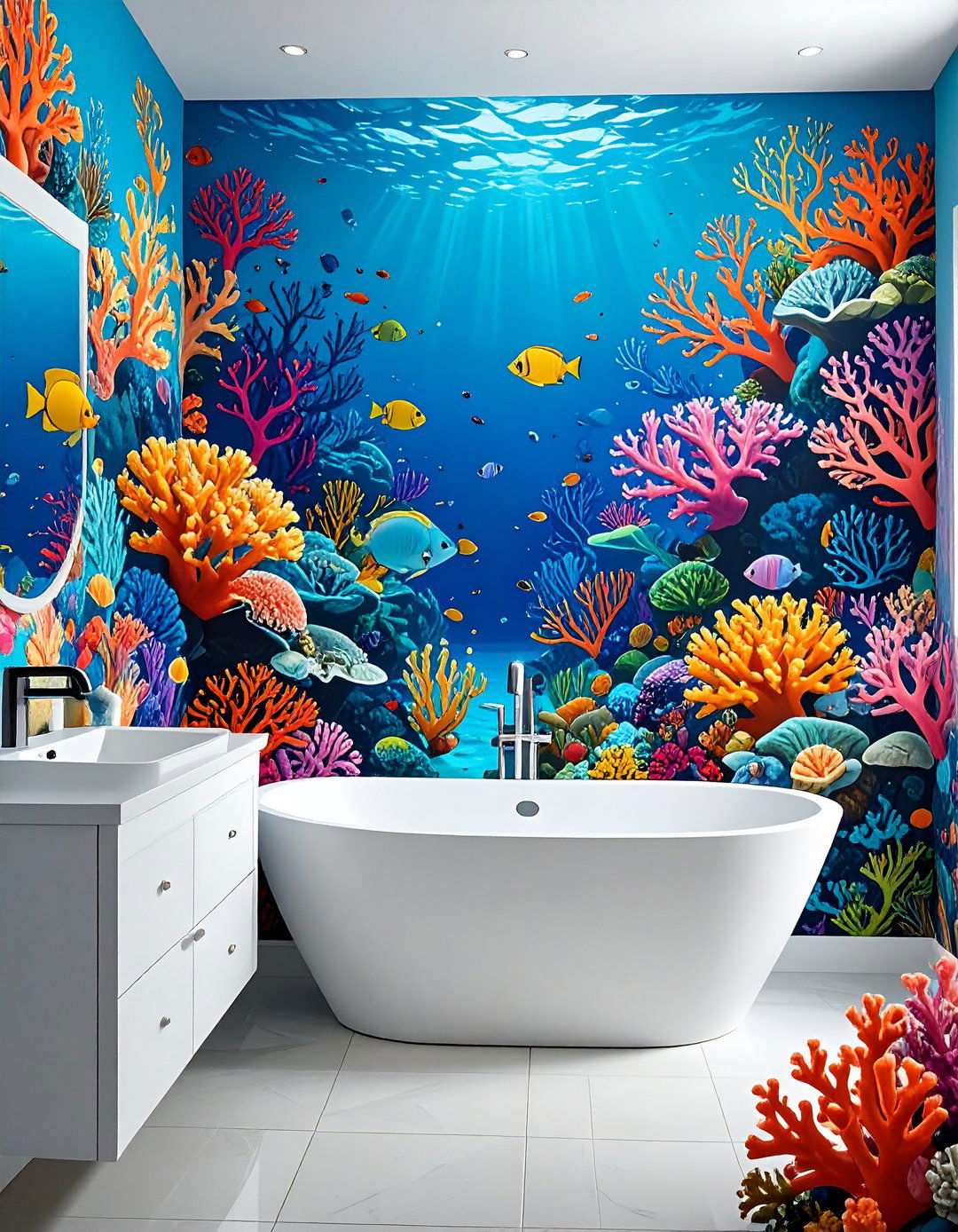 Self Adhesive Bathroom Wall Murals for Dramatic Impact - 20 Bathroom Art Ideas