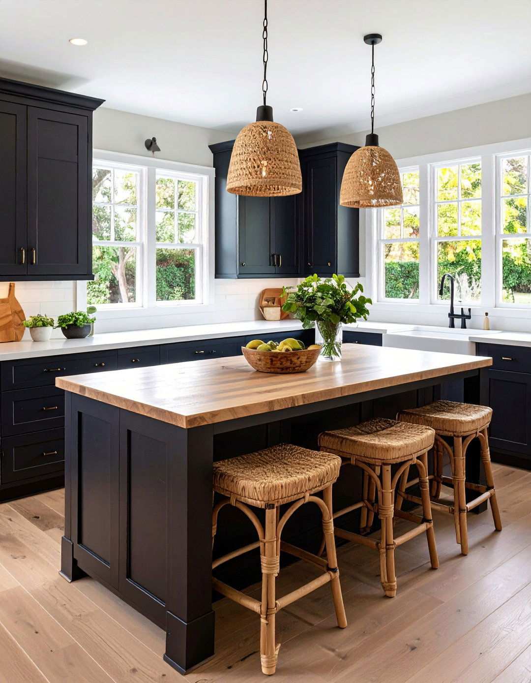Shaker Style Black Island in a Cozy Farmhouse Kitchen - 20 Black Kitchen Islands