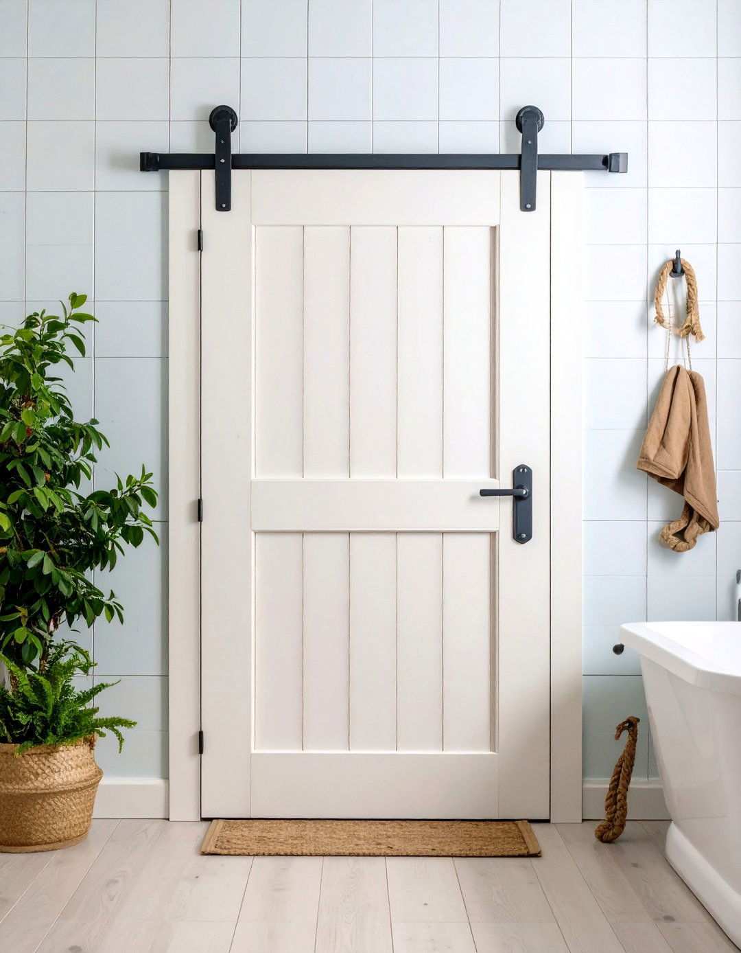 Shiplap Barn Door for Breezy Coastal Charm - 20 Bathroom Barn Door Ideas