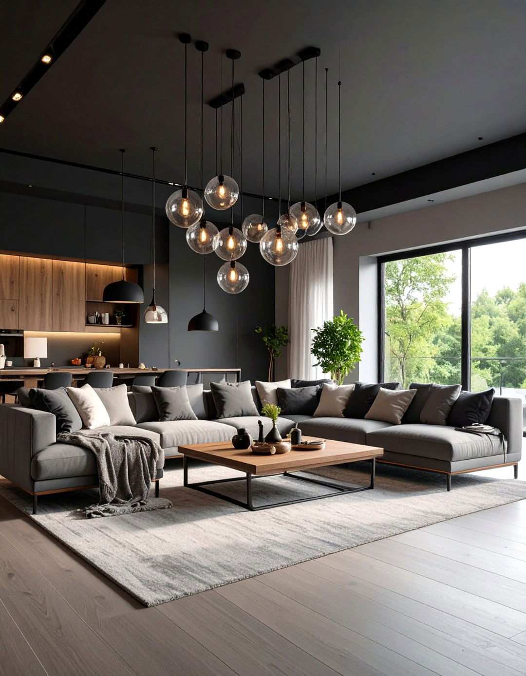 Showcasing Statement Lighting - 20 Black Ceiling With Grey Walls