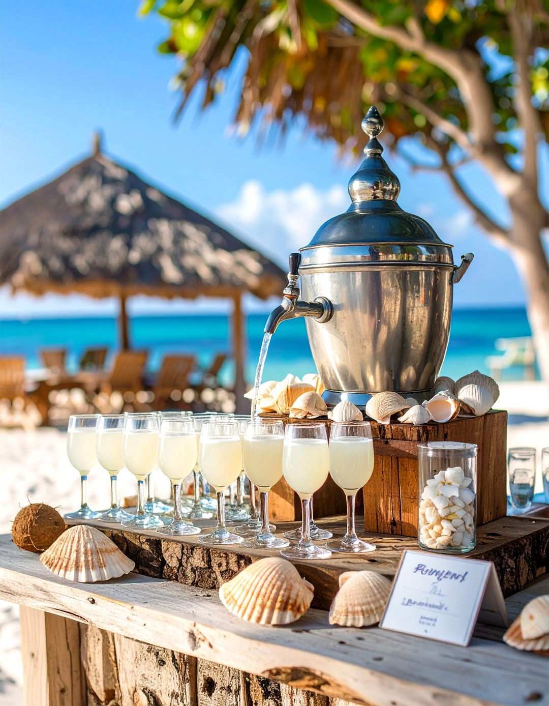 Signature Coconut Rum Cocktails and Hydration Stations - 20 Beach Wedding Ideas