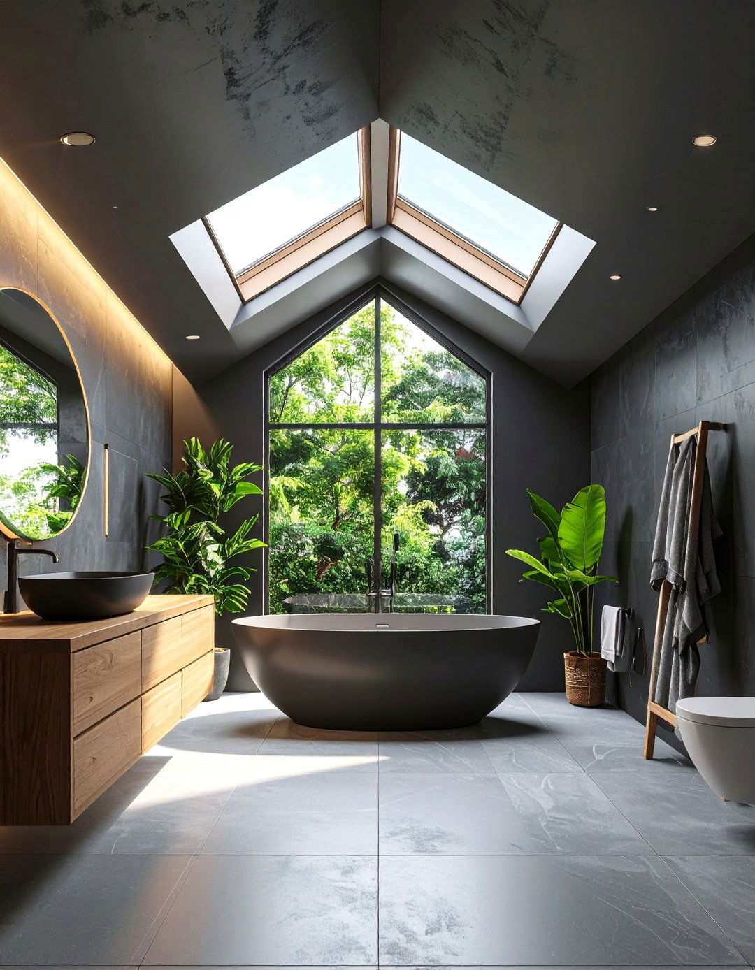 Skylight Bright Moody Sanctuary - 20 Black Bathroom Ideas