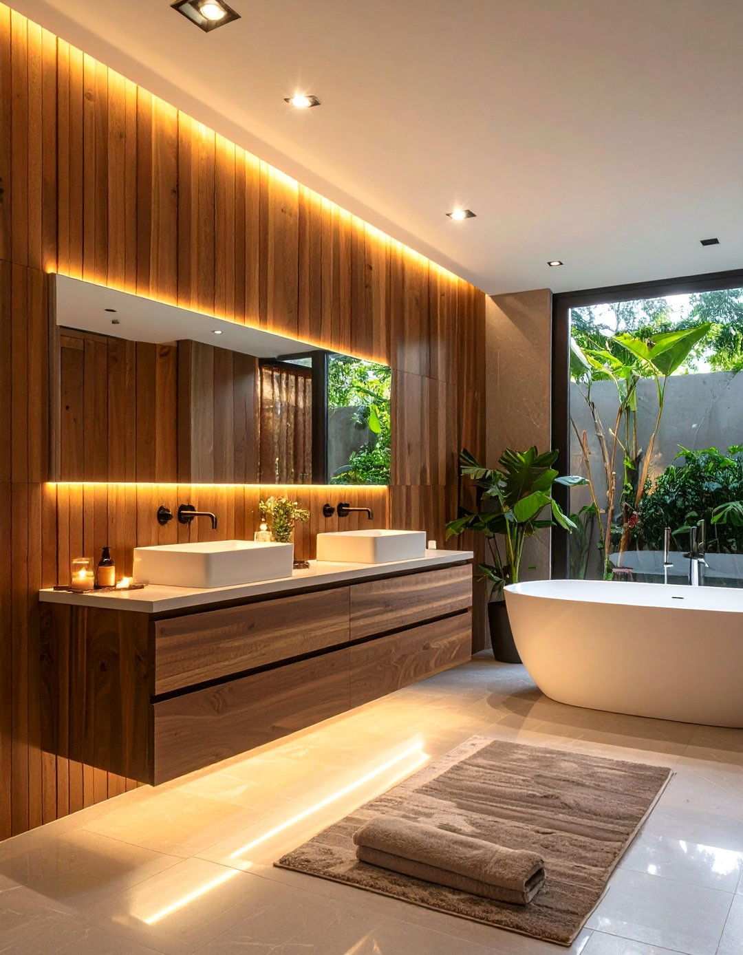 Slatted Wood Bathroom Wall Paneling Creates a Spa Retreat - 20 Bathroom Wall Paneling Ideas