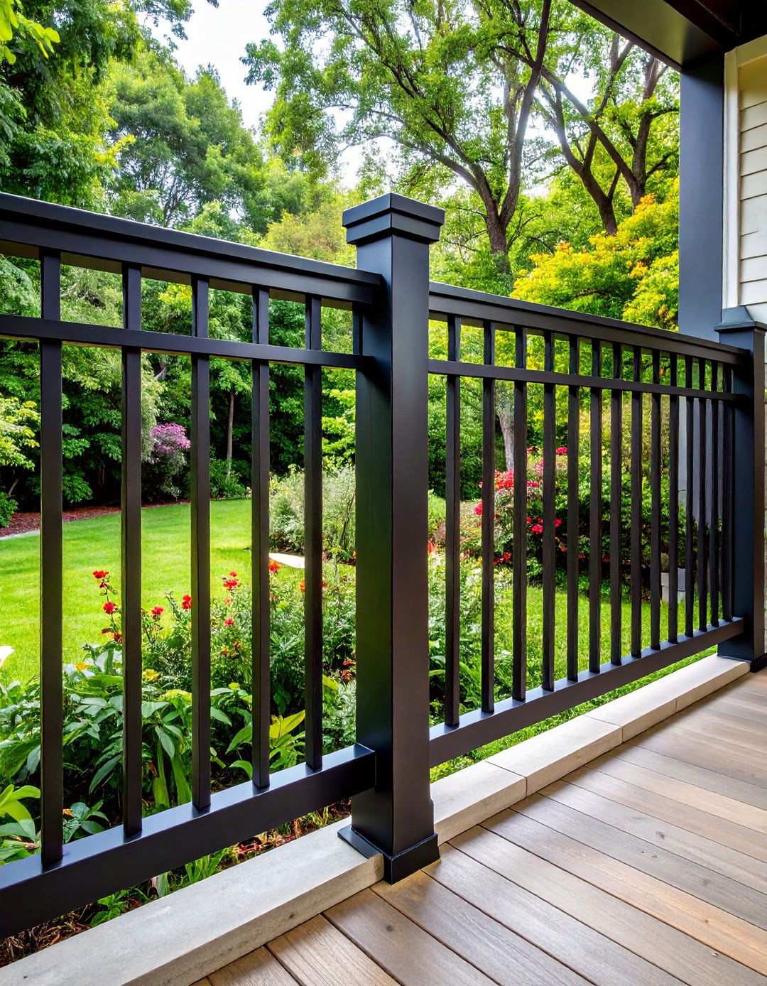 Sleek Black Metal Porch Railings - 20 Black Porch Ideas
