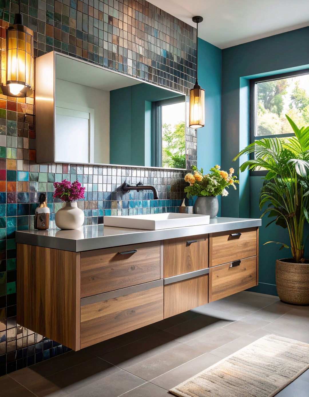 Sleek Metal Tile Backsplash - 20 Bathroom Backsplash Ideas