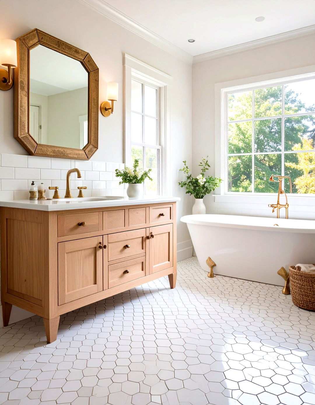 Small Penny Hexagon Mosaic Bathroom With Hexagon Tile Floor - 20 Bathrooms With Hexagon Tile Floors