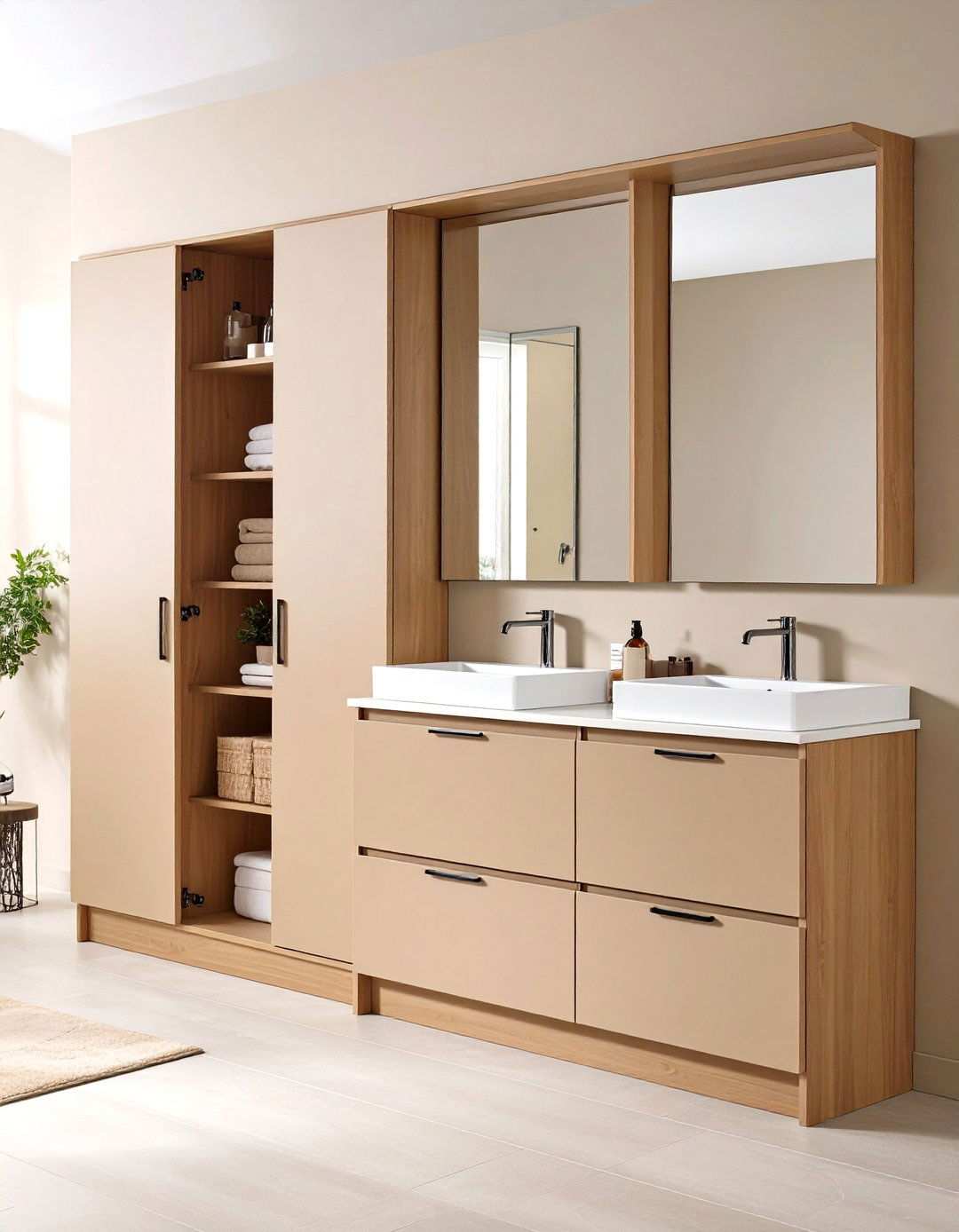 Smart Hidden Storage for Beige Bathroom - 20 Beige Bathroom Ideas