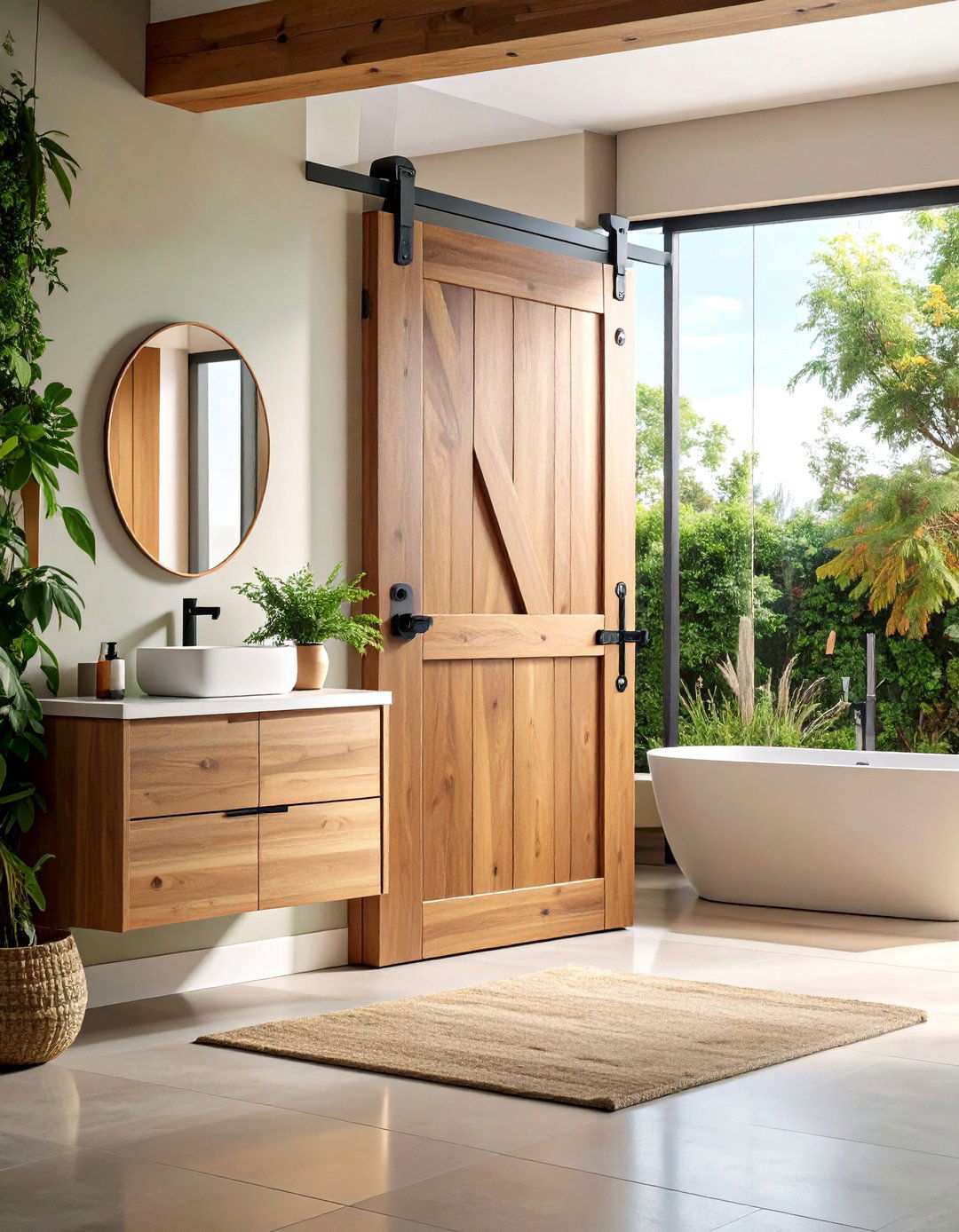 Smart Lock Barn Door for One Touch Privacy Control - 20 Bathroom Barn Door Ideas