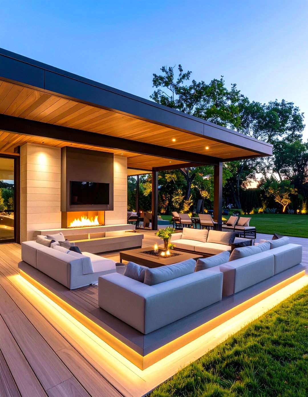Smart Pavilion with App Controlled Fireplace - 20 Backyard Pavilion With Fireplace