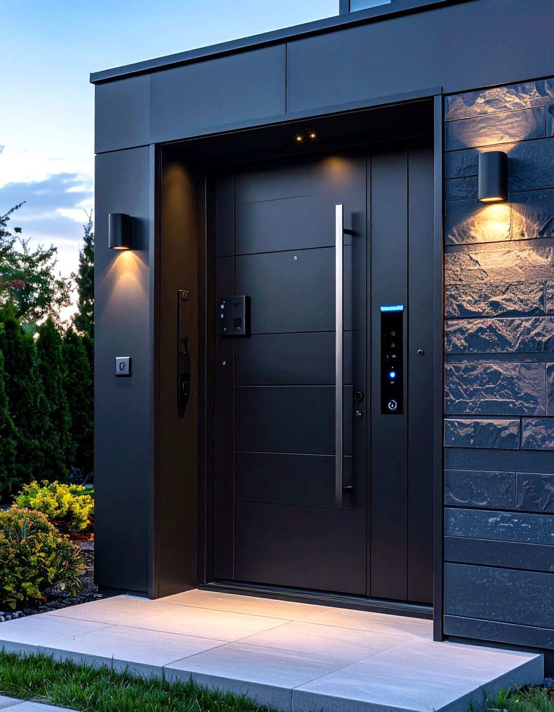 Smart Steel Black Front Door with Integrated Keypad - 20 Black Front Door Ideas