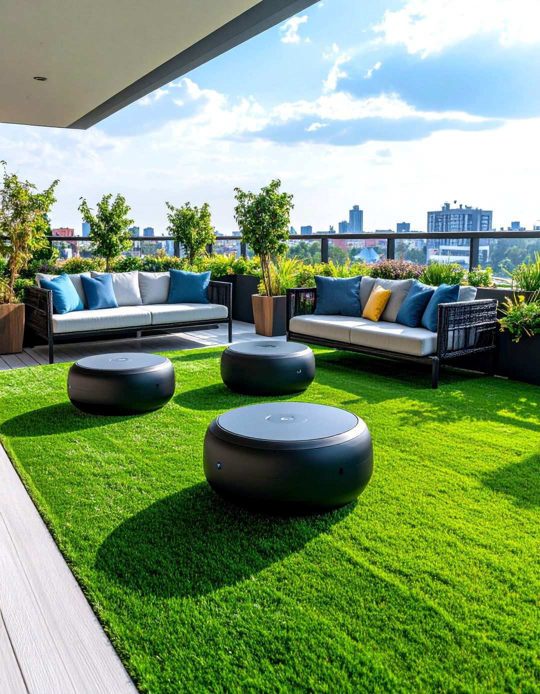 Smart Tech Integrated Artificial Grass Balcony Design - 20 Artificial Grass Balcony Design