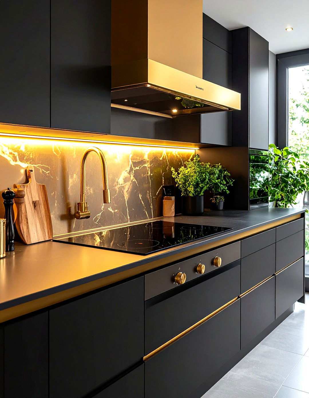 Smart Tech Meets Black and Gold Kitchen Elegance - 20 Black and Gold Kitchen Ideas