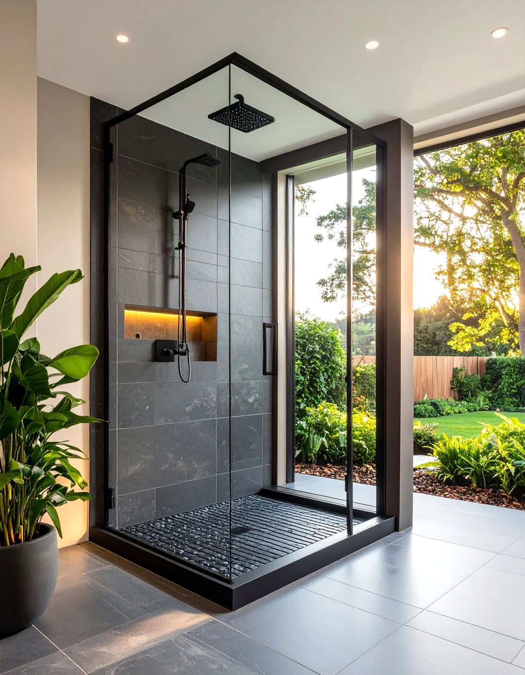 Smoked Glass Shower and Slate Toned Bathroom - 20 Black and Grey Bathroom Ideas