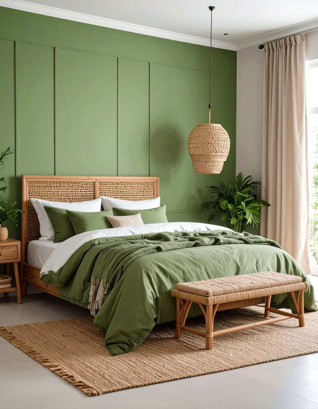 Soft Sage Limewash Accent Wall - 20 Bedroom Accent Wall Ideas