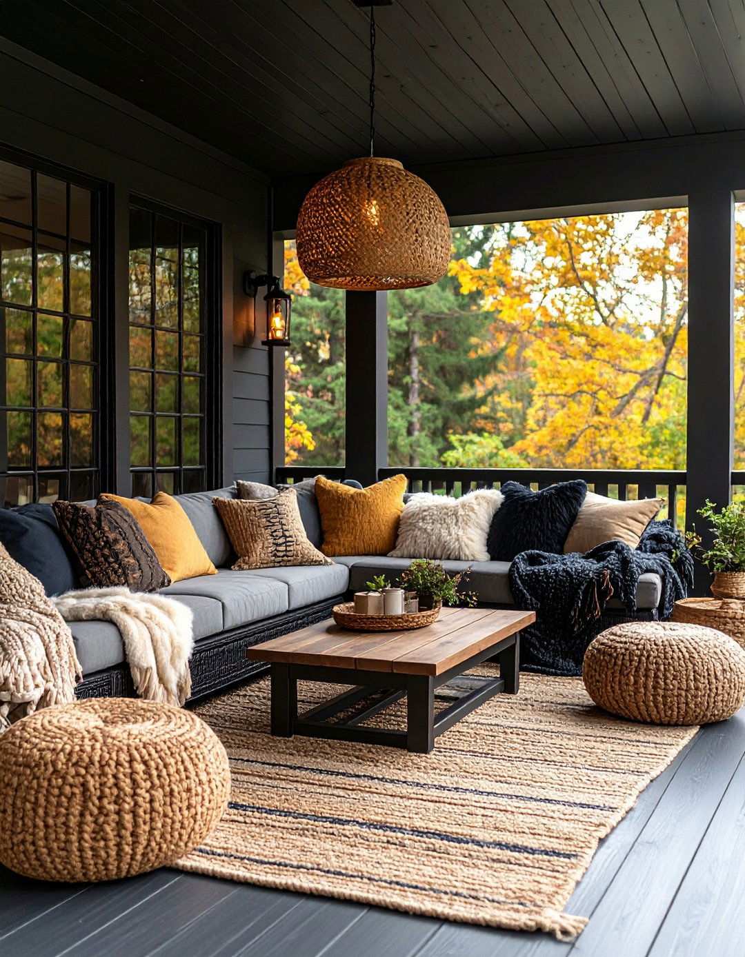 Softening a Black Porch with Textural Neutrals - 20 Black Porch Ideas