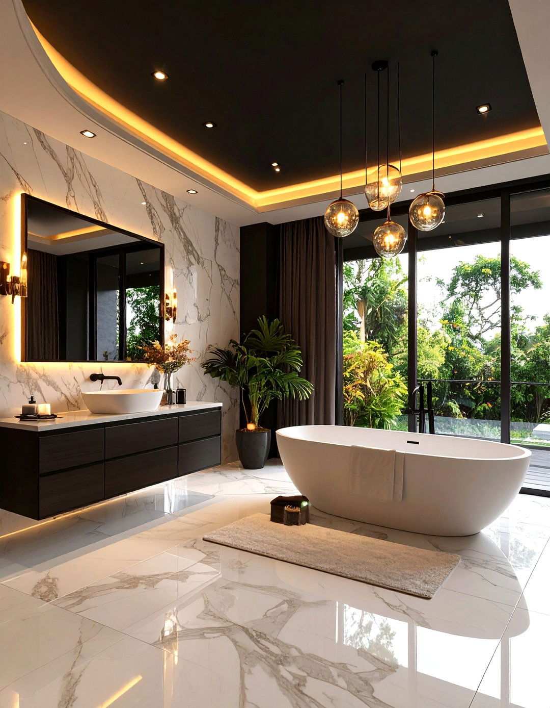 Spa Calm Bathrooms with Black Ceilings - 20 Black Ceiling Design Ideas