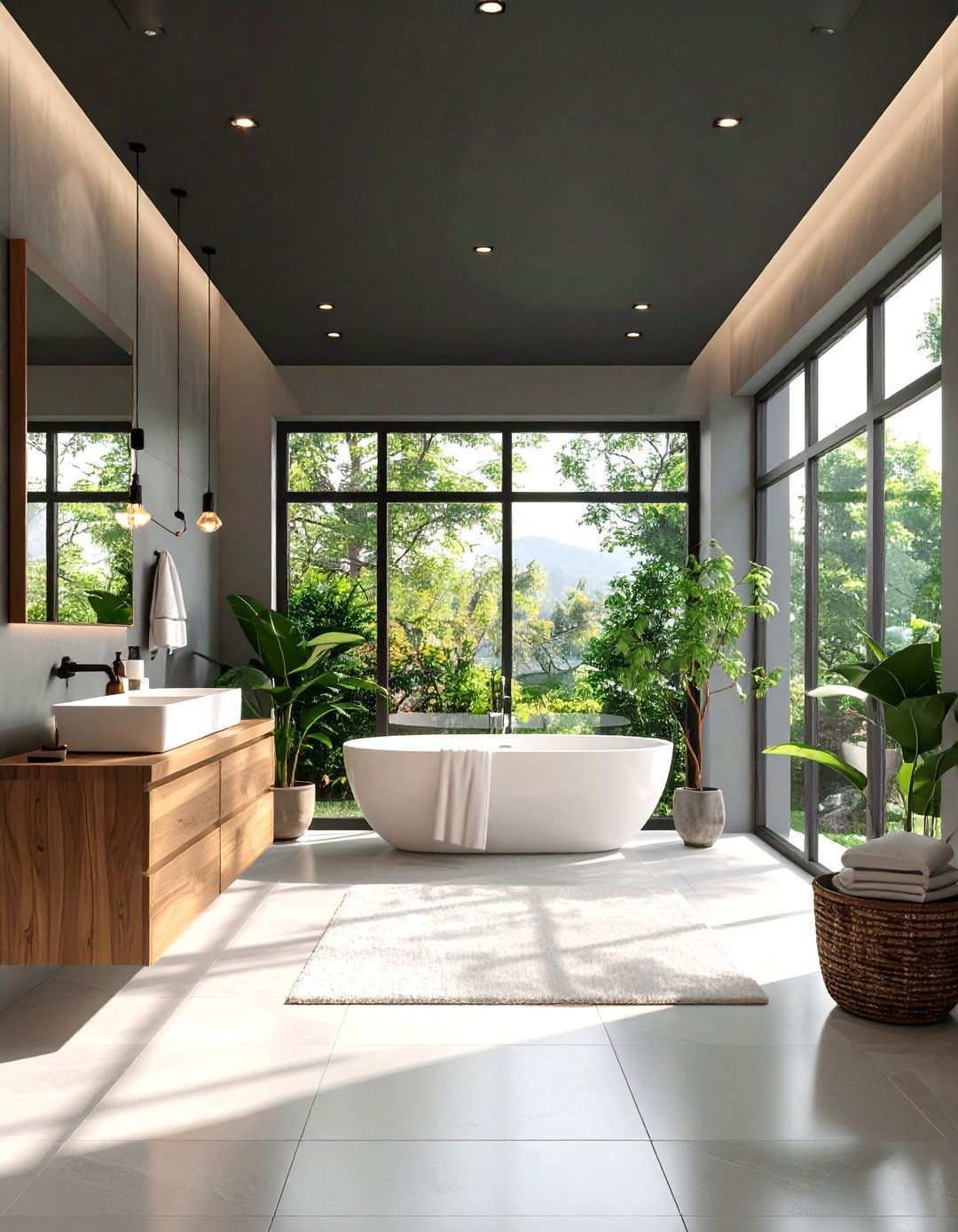 Spa Like Bathroom Calm - 20 Black Ceiling With Grey Walls