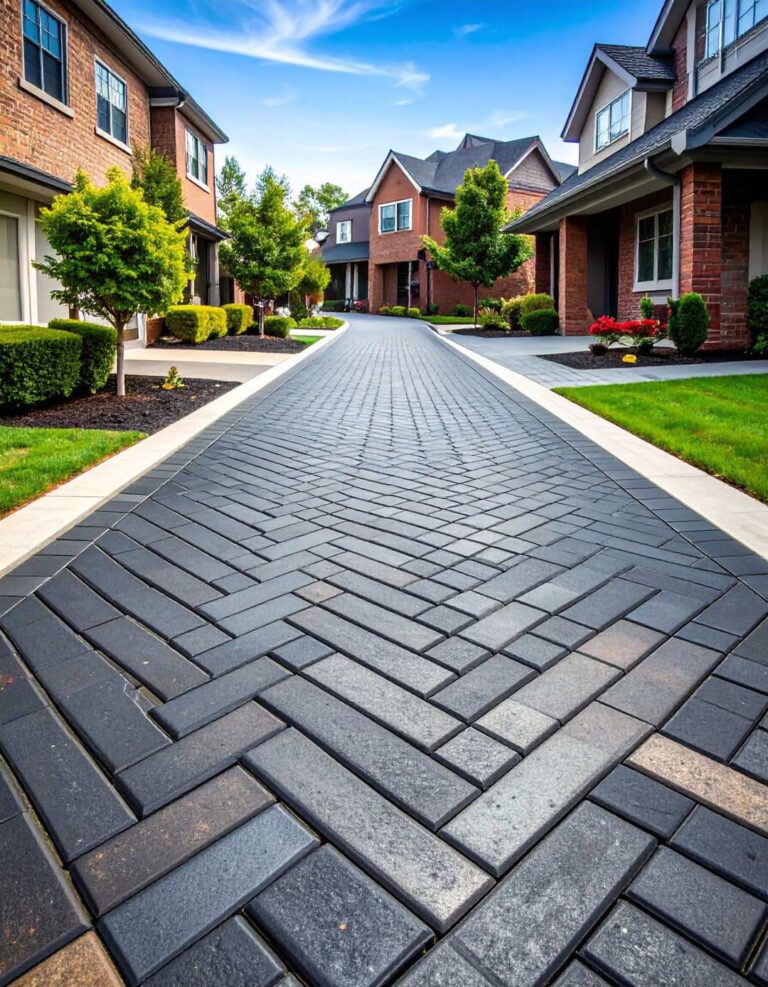 Stamped Asphalt Walkways with Brick Patterns - 20 Asphalt Walkway Ideas