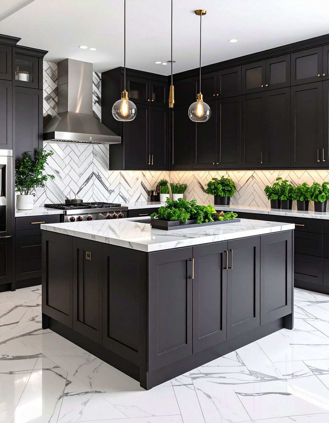 Statement Backsplash as Focal Art - 20 Black Kitchen Cabinet Ideas