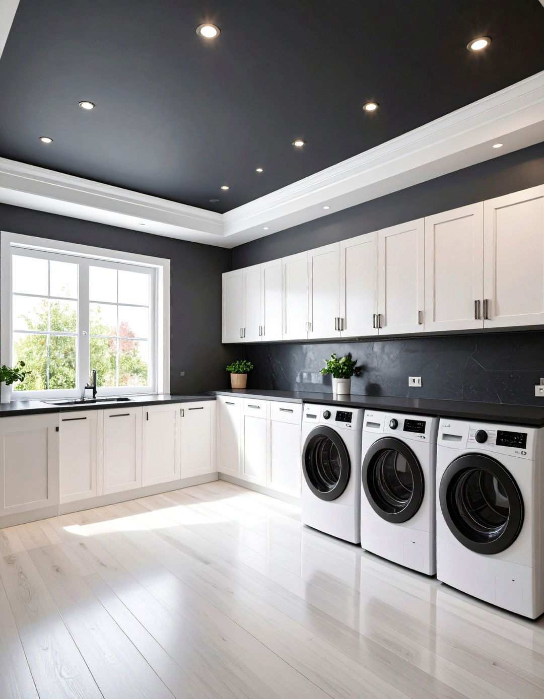 Statement Black Ceiling - 20 Black and White Laundry Room Ideas