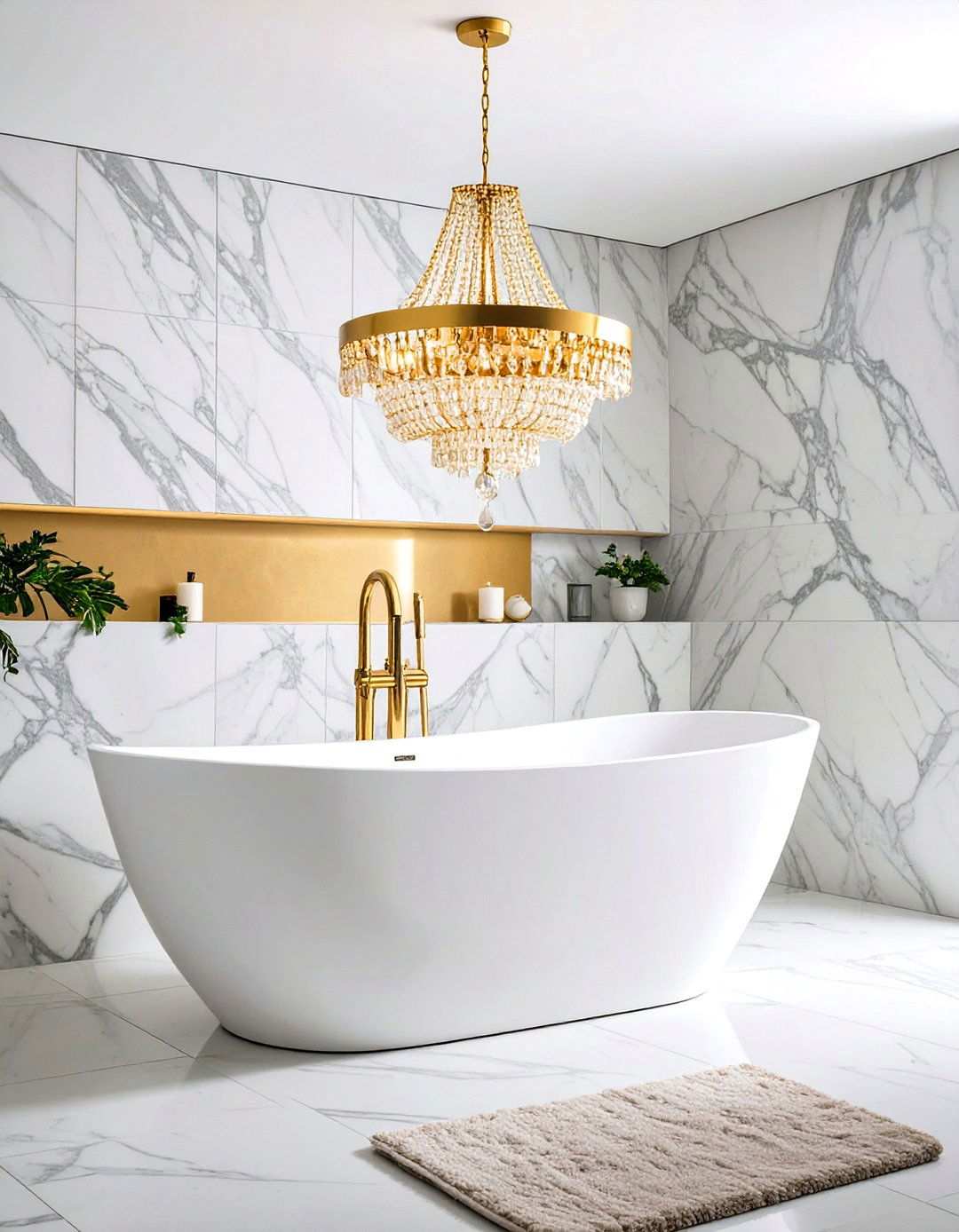 Statement Chandeliers and Geometric Lighting - 20 Art Deco Bathroom Ideas