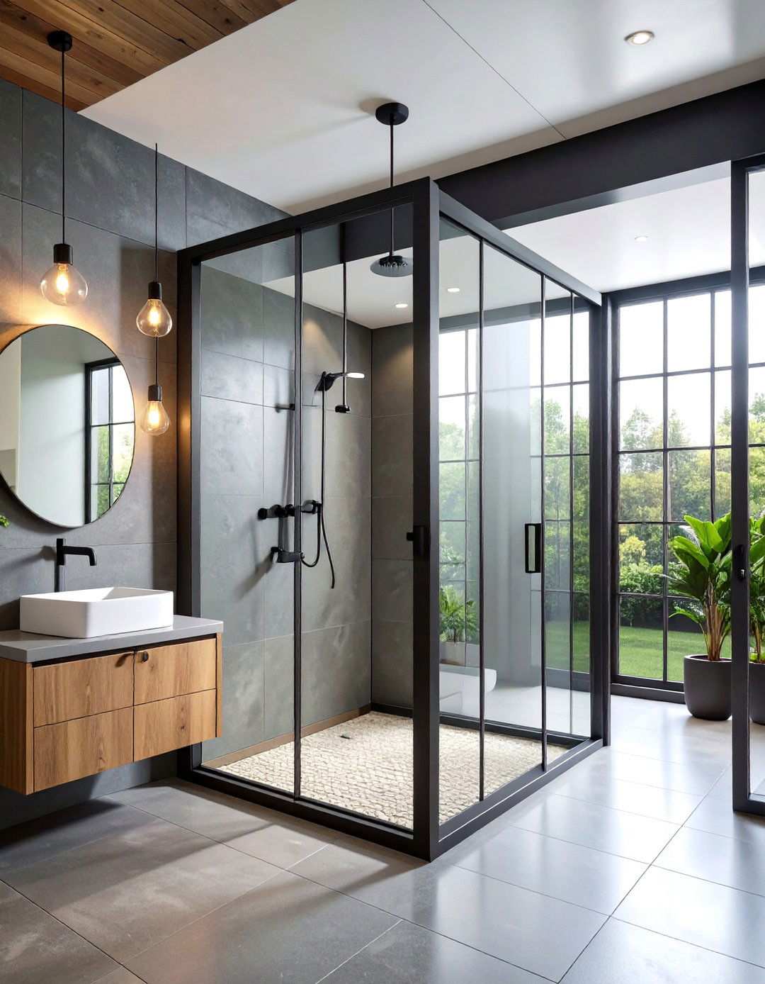 Steel Framed Black Shower Enclosure in the Bathroom - 20 Black and Grey Bathroom Ideas