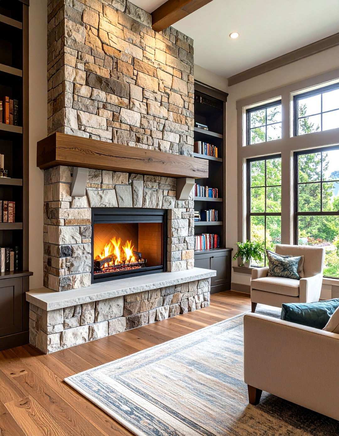 Stone Fireplace with Built In Shelving - 20 Stone Fireplace Ideas