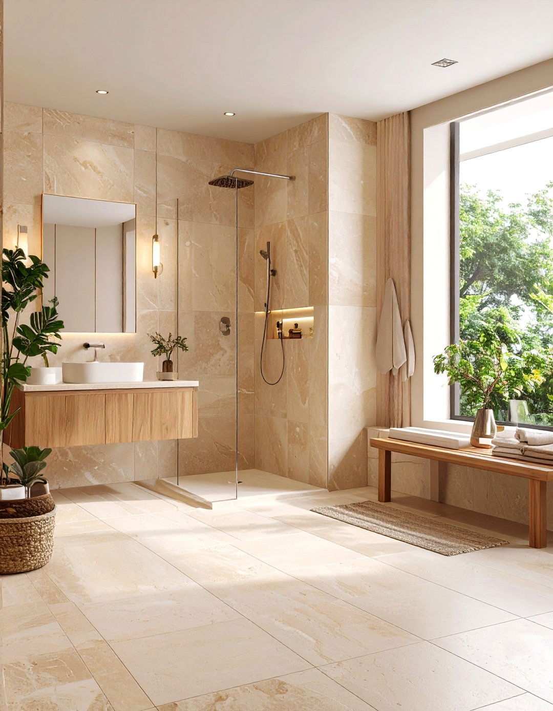 Stone Look Tiles Ground the Beige Bathroom - 20 Beige Bathroom Ideas