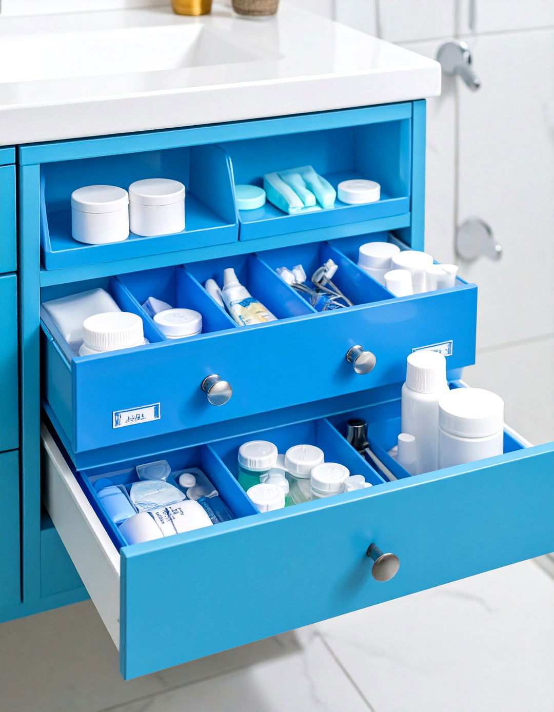 Store Backstock Items in Rear Drawer Sections - 20 Bathroom Drawer Organization Ideas